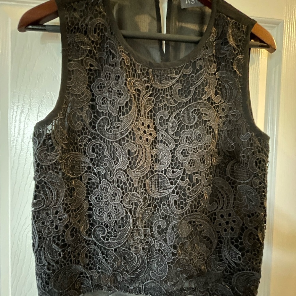 Astr Black Lace Tank Top With Sheer Back Size medium